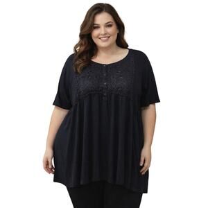 Torrid Black Babydoll Tunic Lace Yoke Plus Size 3X